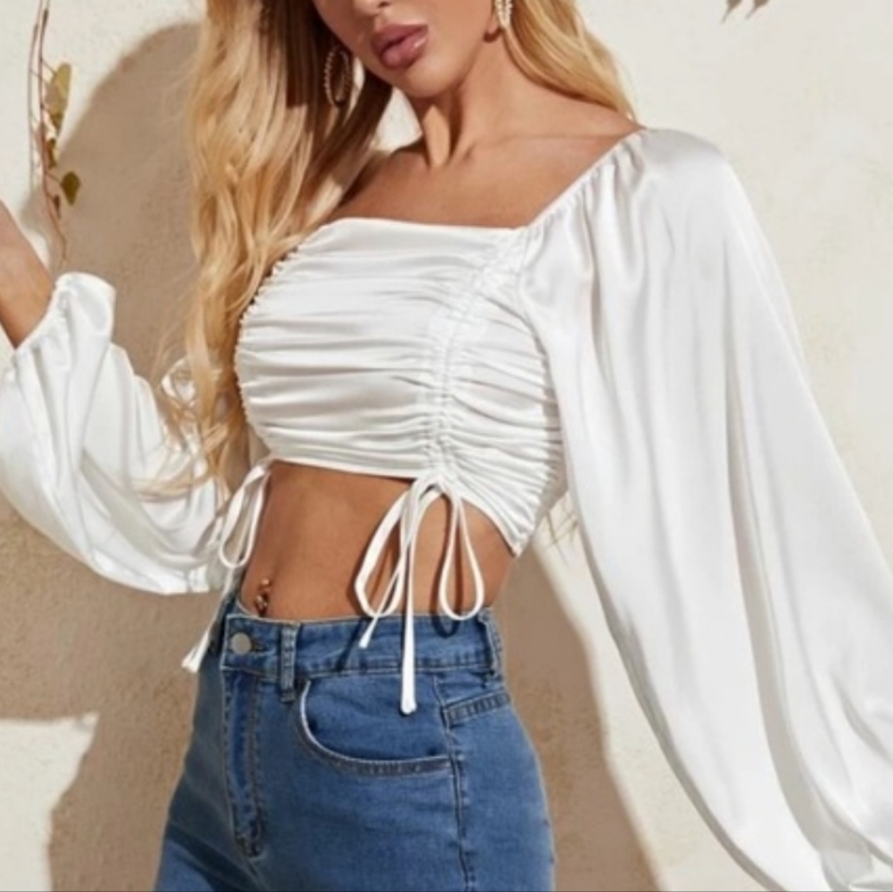 Pacsun Lottie Moss Draw String White Women's Crop Top